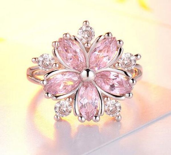 

2019 romantic cherry blossom zircon women rings elegant fashion sakura princess rings for wedding engagement bride jewelry anel, Silver