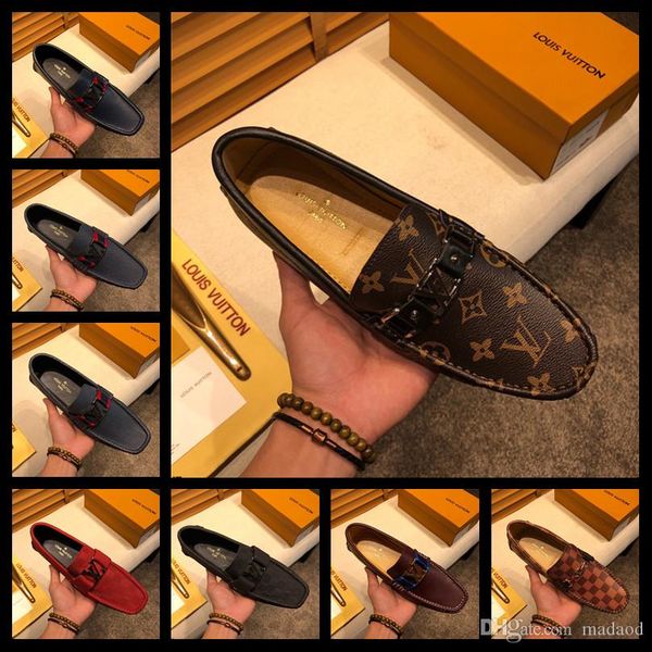 

19ff men luxury shoes geunine leather slip on shoes mens chaussures hommes en cuir men shoes luxury brands loafers sepatu pria blue kkkkk, Black