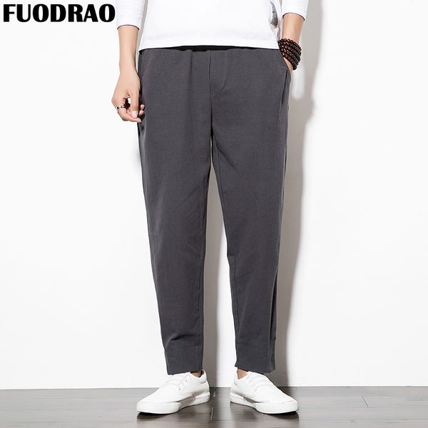 

fuodrao harajuku casual pants men 100% cotton solid colors pantalones hombre summer joggers pants men plus size 5xl f017, Black