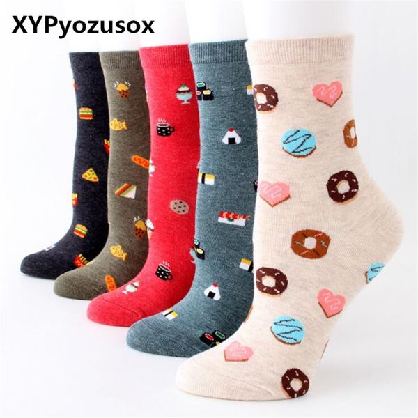 

korean women sushi socks cute cake donut cotton socks for female girl cartoon harajuku funny winter warm meias, Black;white