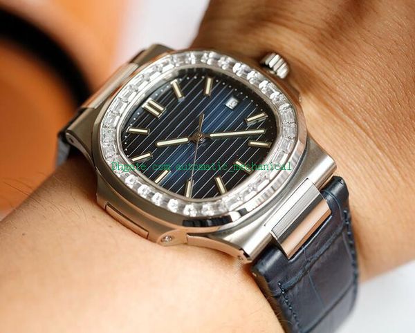 

selling mens diamond bezel 40mm 5711/1a-001 miyota cal.324 s c leather transparent back mechanical automatic watches best, Slivery;brown