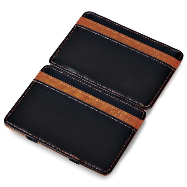 

бизнес pu кожаный бумажник id визитные карточки бумажника магия деньги клипы короткие деньги клип для унисекс, Black