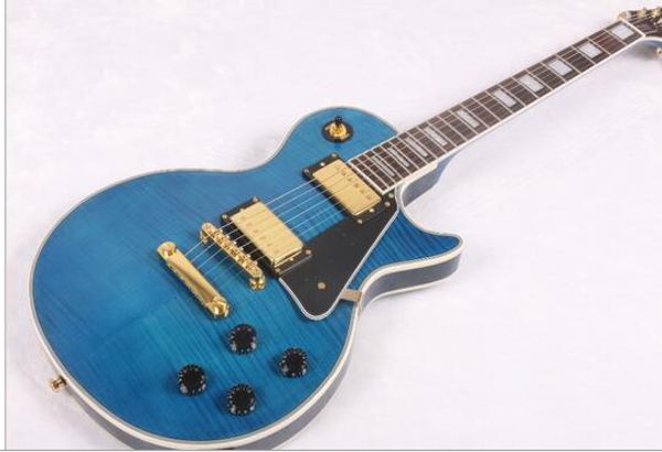 

пользовательские гитара синий цвет пылали клен топ, золото оборудование бесплатная доставка