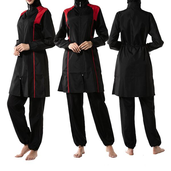

muslim sportswear for women hijab muslimah islamic sports wear hijab long sleeve full cover swimwear clothes suit set plus size, Red