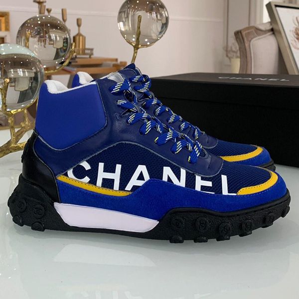 

New arrival calf kin me h lycra neaker men fa hion luxury de igner women hoe high canva trainer running hoe neaker with box