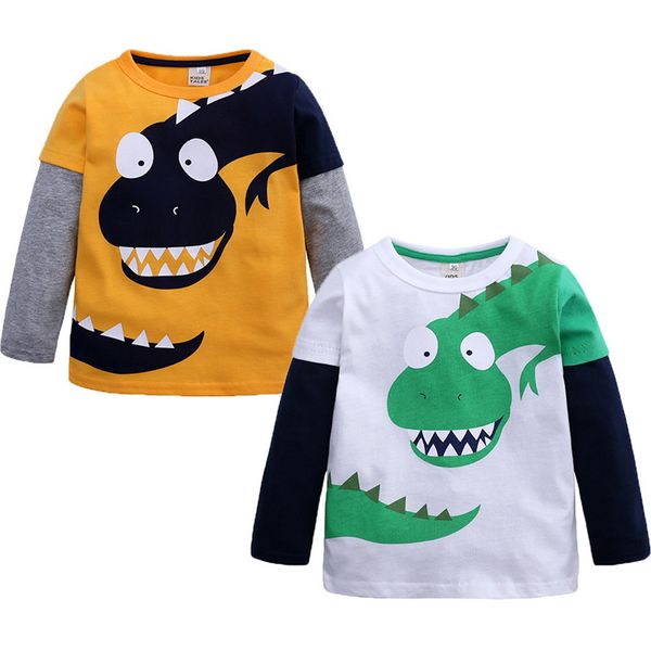 

2019 autumn children cartoon t shirt clothes kids bady boys cartoon dinosaur patchwork shirt casual outfits #bl2, Blue