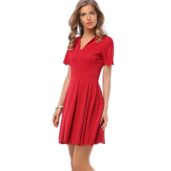 

женские дизайнерские платья большие качели юбка v-образным вырезом с коротким рукавом плиссированные платья, Black;gray