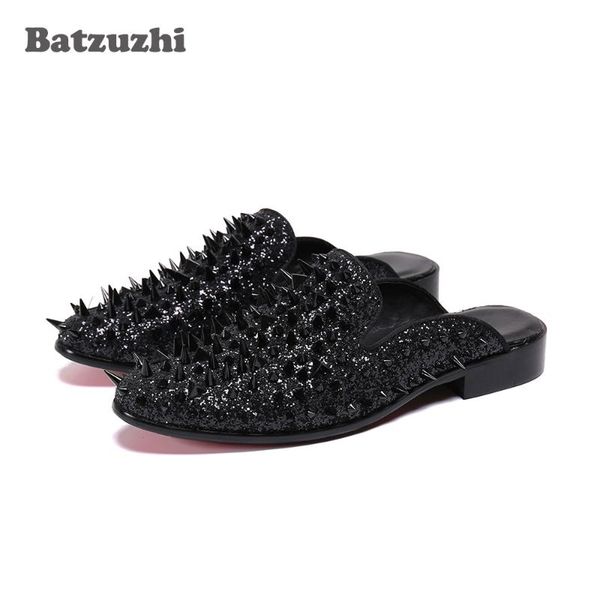 

new fashion men's sandal shoes black long rivets leather slippers sandal for men party summer sandalias mujer gladiator, eu38-46