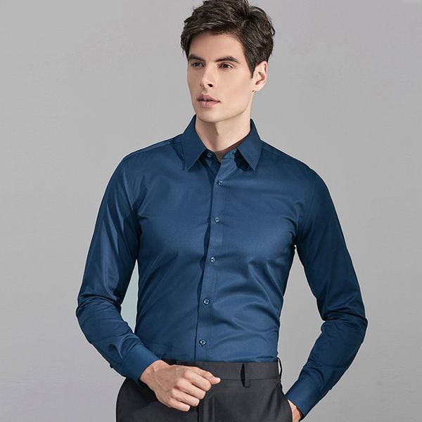

new fashion designer men's fashion solid color slim fit dress shirt formal business meeting suit shirt for men, White;black