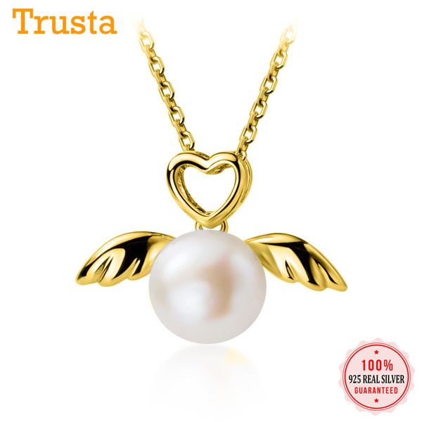 

angel wings 925 sterling silver cute synthetic pearl pendant wish gift necklace for women sivler 925 jewelry gift ds561