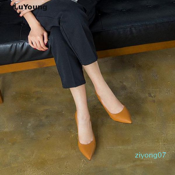 

genuine leather high heels women's shoes pointed toe slip on stiletto pumps wedding shoes z07, Black