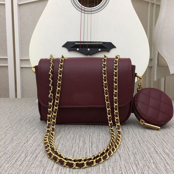 

two pcs shoulder bag classic style chain leather women shoulder bag with wallet casual fashion genuine leather handbags for woman
