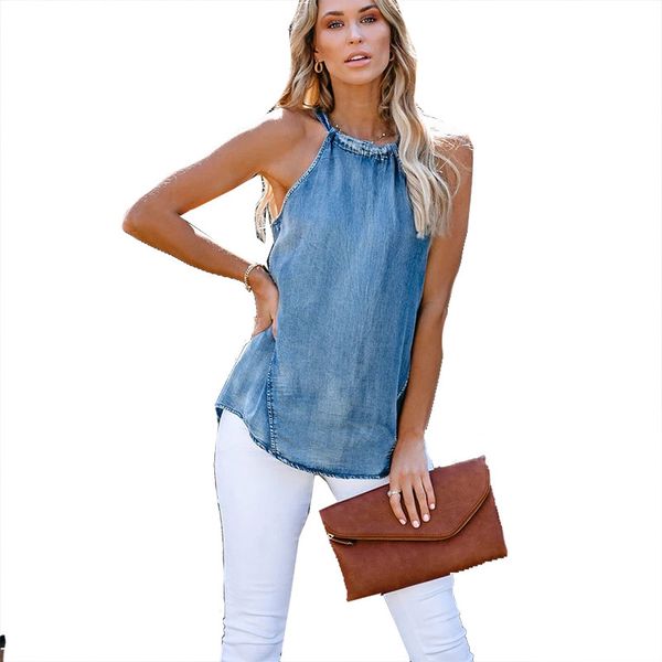

2020 explosion models in europe and america cross-border summer lace halter vest female denim jacket, White