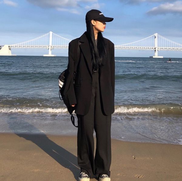 

women vintage coat long sleeve autumn 2019 new fashion turn down collar loose female vestidos casual ladies autumn coat, Black;brown