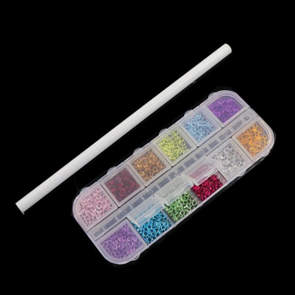 

nail art 3mm pointed-loose diamond 12-square rectangular box plus white rod point drill pen set jewelry drill 12 colors