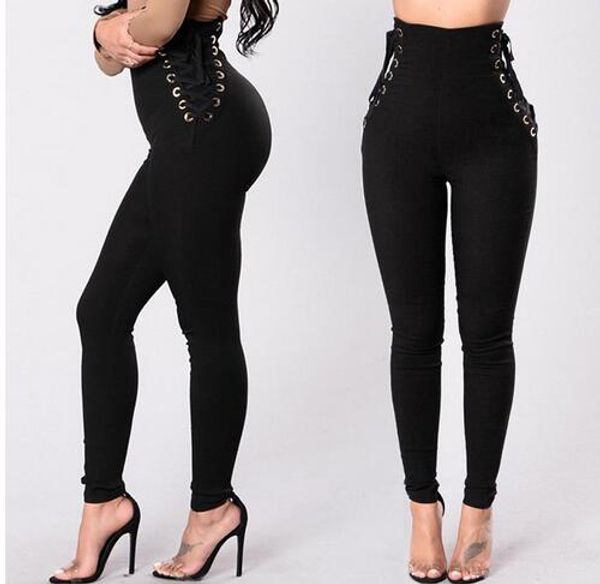 

женские брюки фитнес стрейч высокой талией тонкий повседневная зашнуровать брюки бинты брюки женская одежда женская одежда, Black;white