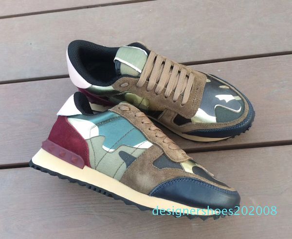 

2019 stud rockrunner camouflage trainers designer shoes mesh real leather combo rock runner sneakers for men women rubber sole with box d08, Black