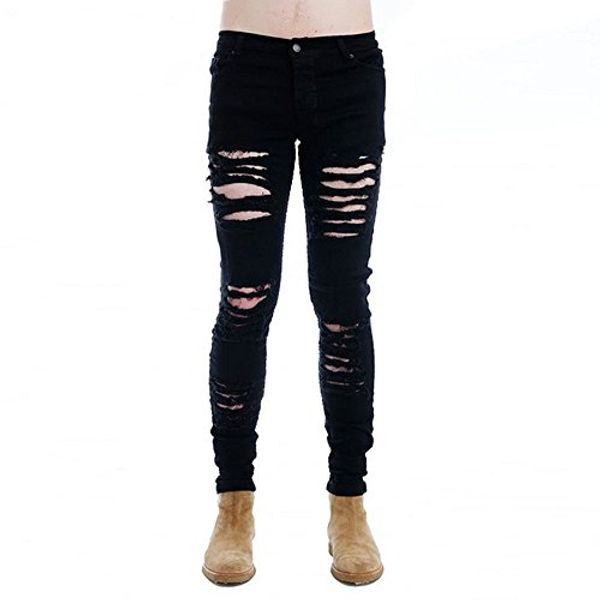 

shilanmei mens punk hipster hole узкие джинсовые узкие байкерские рваные джинсы street wear, Blue