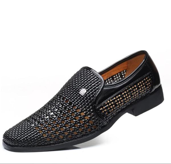 

dad summer sandals breathable shoes erkek sandals for middle-aged mens shoes cut-outs slip on mens genuine leather, Black