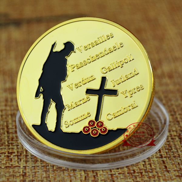 Lembrança Guerra Moeda 1914 - 1918 A Grande Guerra Coin 24k banhado a ouro Medalha militar 40 * 3 desafio moeda para coleção