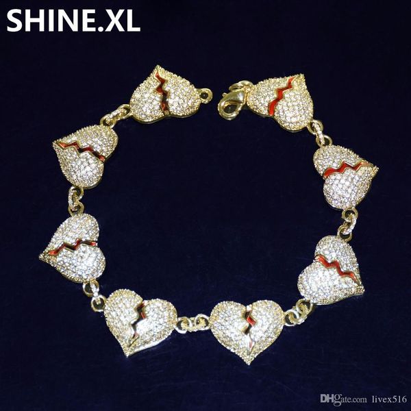 

iced out broken heart браслеты золото серебро цвет micro асфальтовая кубический циркон шарм браслеты для женщин hip hop ювелирный подарок, Black