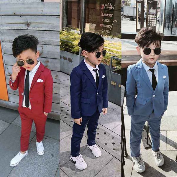 

boy red blue suit wedding clothes coat+pants children costume stage performance host shows boy suits 90-140 kids suits, White