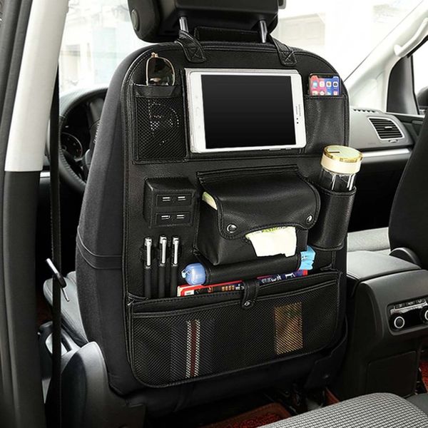 

new pg-09 4 usb car seat back storage bag multifunction pu leather car seat back bag usb charger phone storage organizer