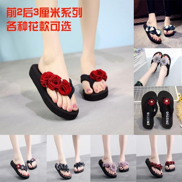 

home women's slippers summer flowers with toes thick bottom slippers women's casual shoes 2020wedge beach, Black