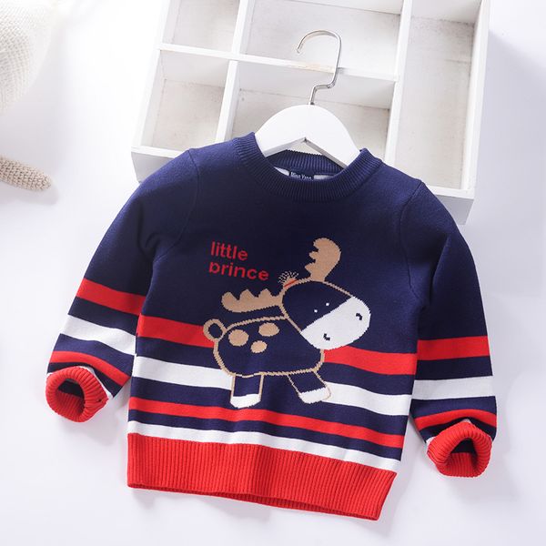 

christmas deer patter boys girls sweaters cotton pullover warm winter spring fall kids knitted wear children's clothing, Blue