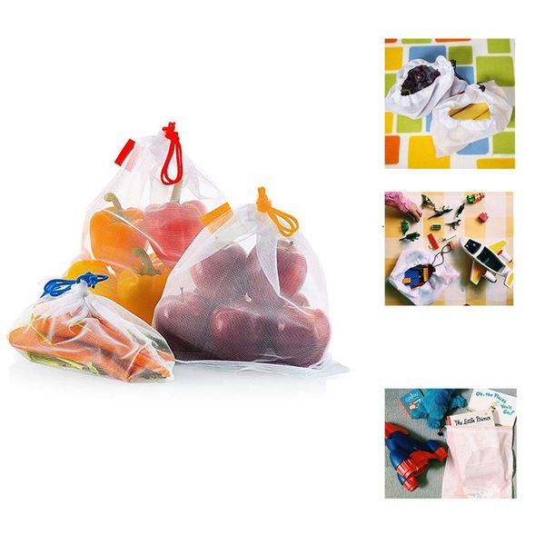 

reusable mesh produce bags washable eco friendly bags fruit vegetable grocery storage bag supermarket shopping 5pz
