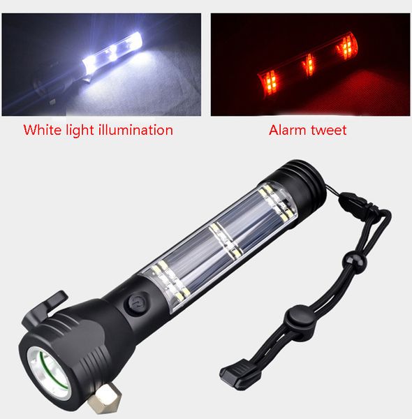 

car flashlight solar power multi function flashlight led emergency light with saftety hammer seat belt cutter compass for hike camp hh9-2628