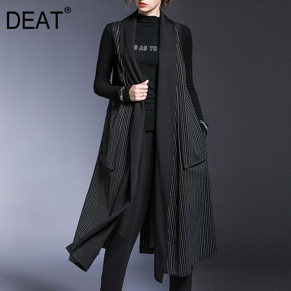 

deat] women black striped split joint big size long loose fit vest new v-collar sleeveless fashion spring autumn 2020 1d291, Black;white