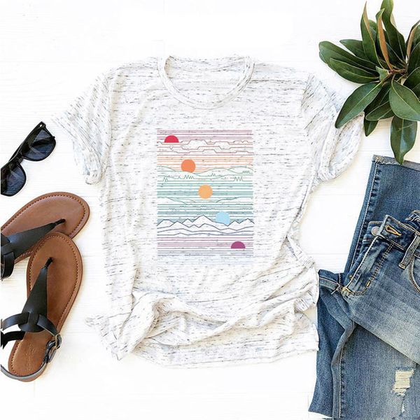 

plus s 5xl 2019 nieuwe sun mountain print t shirt vrouwen 100% katoen o hals korte mouwen zomer t shirt, White