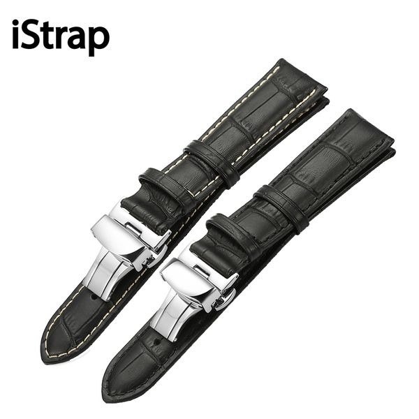 

istrap calf leather watch band strap stainless steel butterfly clasp 12mm 13mm 14mm 16mm 18mm 19mm 20m 21mm 22mm 24mm watchband, Black;brown