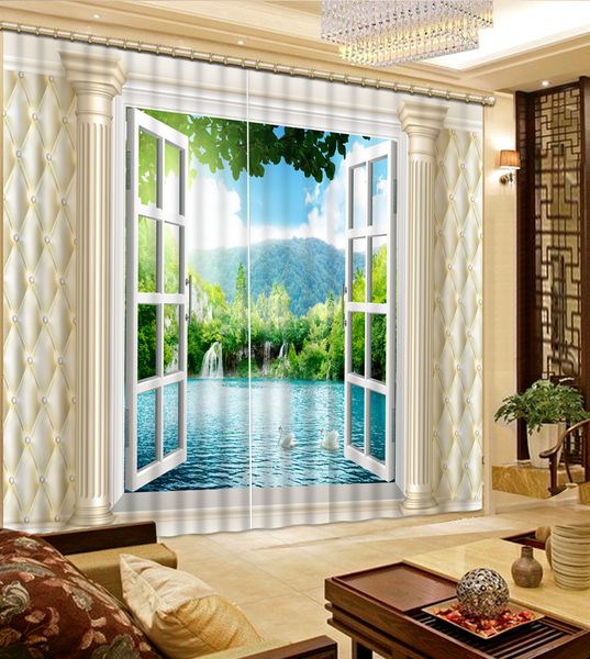 2019 Pool Outside The Roman Column With Trees Nature Art Print Drapes Living Room Bedroom Decor 2 Panels Hookswindow Curtain From Yeye2000 199 0