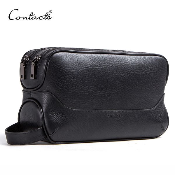 

contact's 100% genuine leather cosmetic bag for men toiletry bag male vintage wash bags make up sotrage bags travel organizer t200519