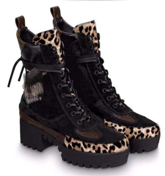 

2019 designer women high help shoes round toe martin boots buckle strap chunky heel round toes fashionleopard booties boots, Black