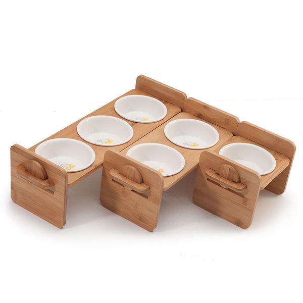 

1/2/3 bowls pets double bowl dog cat food water feeder stand raised ceramic dish bowl wooden table pet supplies