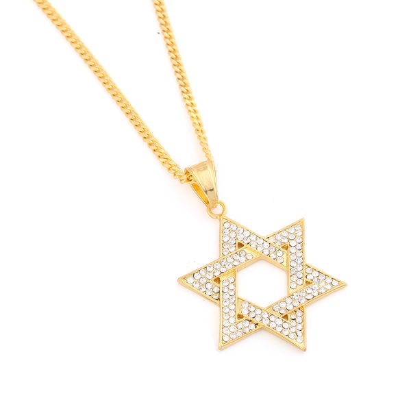 

star of david pendant necklace women men chain gift gold color hexagram crystal pendant necklace, Silver