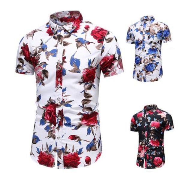 

цветочный printed мужских дизайнерских футболок лето отворот образный вырез с коротким рукав плюс размер рубашка вскользь mens 2020 luxury д, White;black