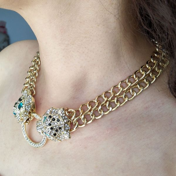 

новый bling diamond leopard girls gold cuban link chain колье ожерелье женские тяжелые снаряженные цепи животных рэпер ювелирные изделия под, Silver