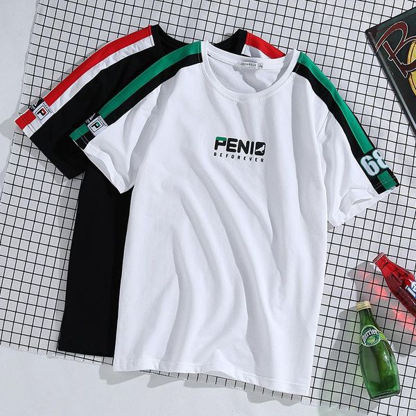

2019 new style short sleeve t-shirt men&#039s popular brand loose and plus-sized crew neck pullover t-shirt wechat busines, White;black