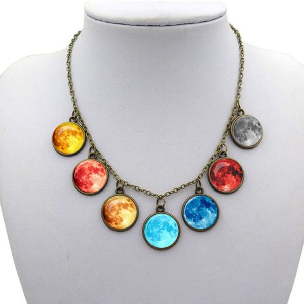 

new design solar system necklace planet universe galaxy necklace antique brass pendant glass dome jewelry women gift, Silver