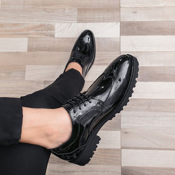 

luxury italian style fashion mens dress shoes genuine leather casual formal shoes plaid office wedding party shoes, Black