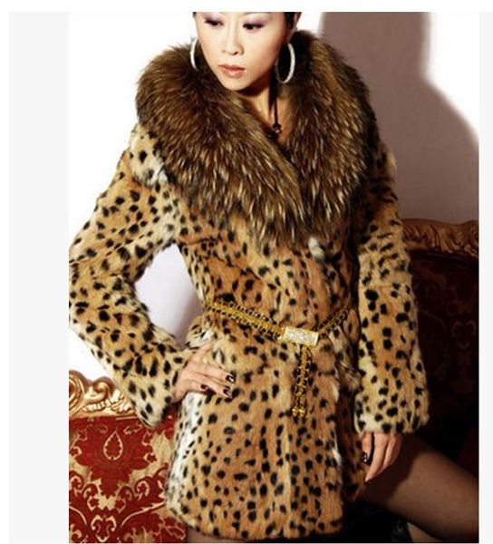 

s/6xl womens leopard print faux fur coat women casual raccoon fur collar fashion man-made long jacket plus size overcoat k18, Black