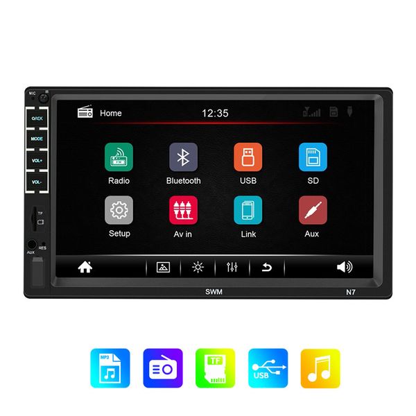 

n7 7" car radio mp5 multimedia player bluetooth fm aux stereo 2 din remote control 12v u disk tf card mobile phone charging