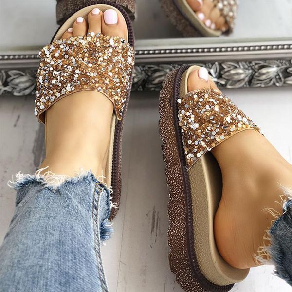 

sandals summer women platform slippers dames bling shining slides outside chanclas mujer 2020 new casual beach shoes, Black
