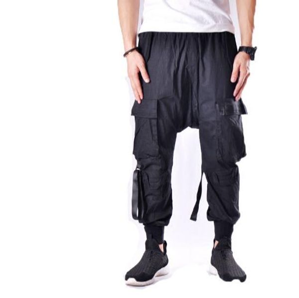 

men's pants clothing hair stylist gd fashion cotton and casual korean version loose baggy overalls haren costumes, Black