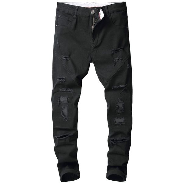 

kancoold pencil pants stretch hole casual flat jeans men black cotton full length midweight jeans broadcloth trousers pants d23