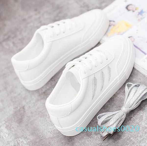 

shoes women new fashion casual high platform pu leather women casual white shoes breathable sneakers c20, Black